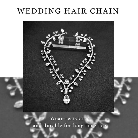 Wedding Headpiece Rhinestone Bridal Headband Silver Leaf Hair Accessory main image 5